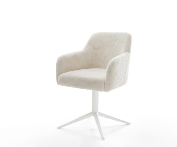 Jedálenská stolička Greg-Flex plyšový manšester krémovo biela krížová podstava biela 360° otočný hojdacia funkcia vrecková pružina