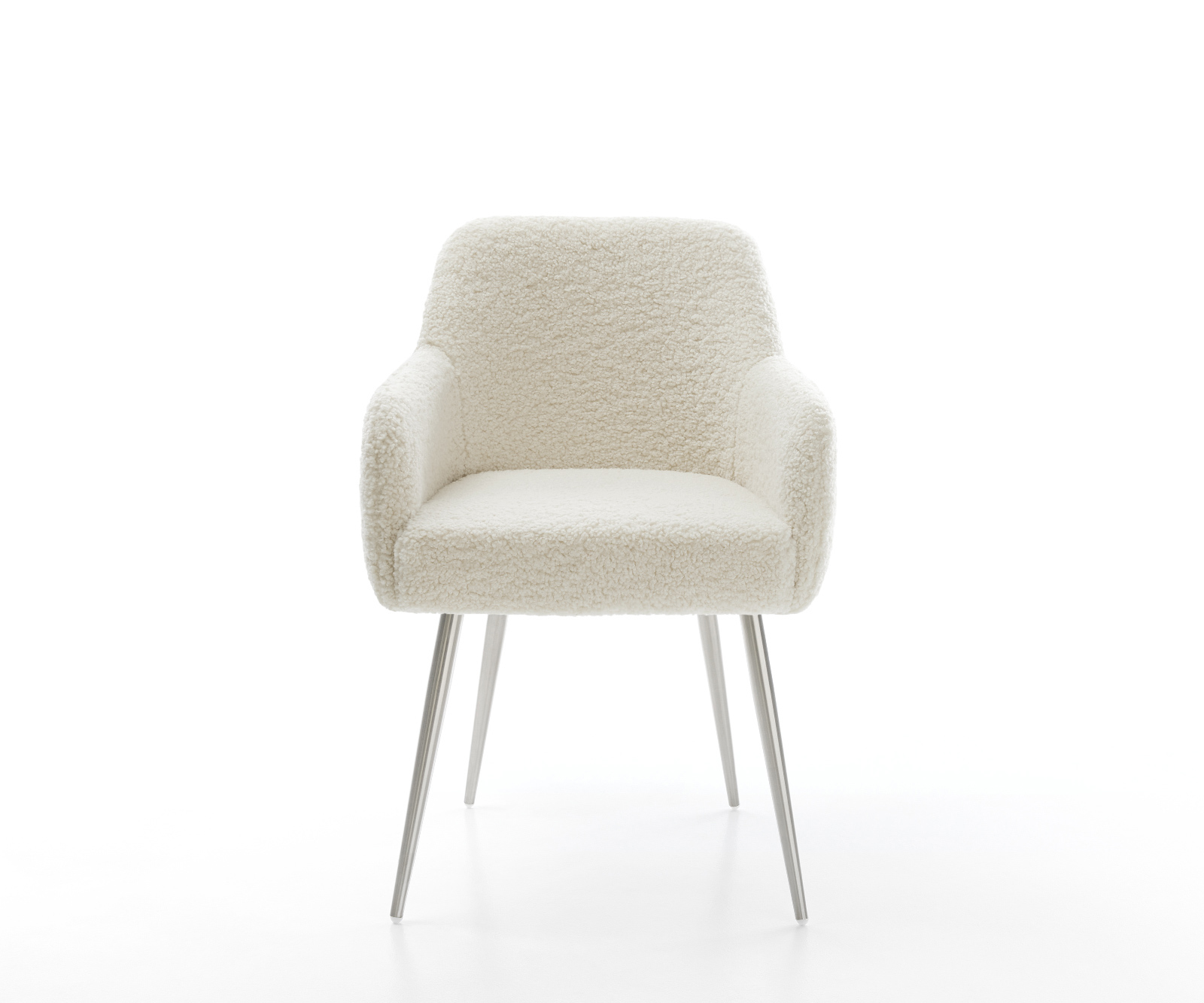 Jedálenská stolička Greg-Flex teddy látka béžová 4-nohá zúžená nerezová oceľ vrecková pružina - Image 2