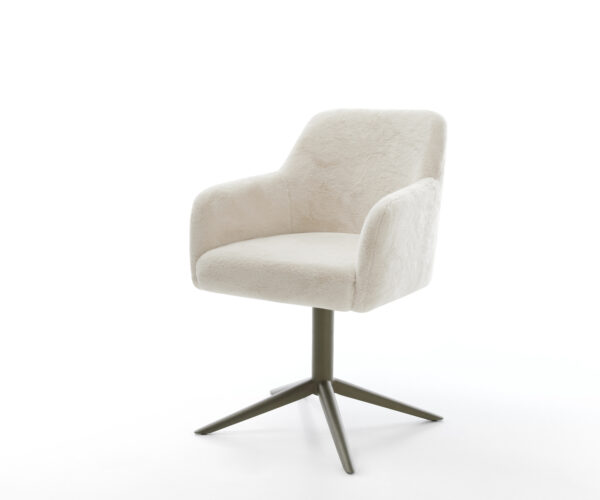 Jedálenská stolička Greg-Flex plyšový manšester krémovo biela krížová podstava titánová farba 360° otočný hojdacia funkcia vrecková pružina