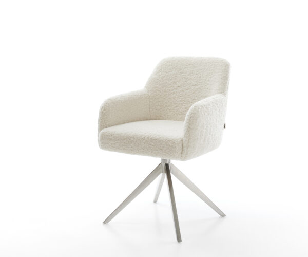 Jedálenská stolička Greg-Flex teddy látka béžová krížová podstava široká nerezová oceľ 360° otočný hojdacia funkcia vrecková pružina