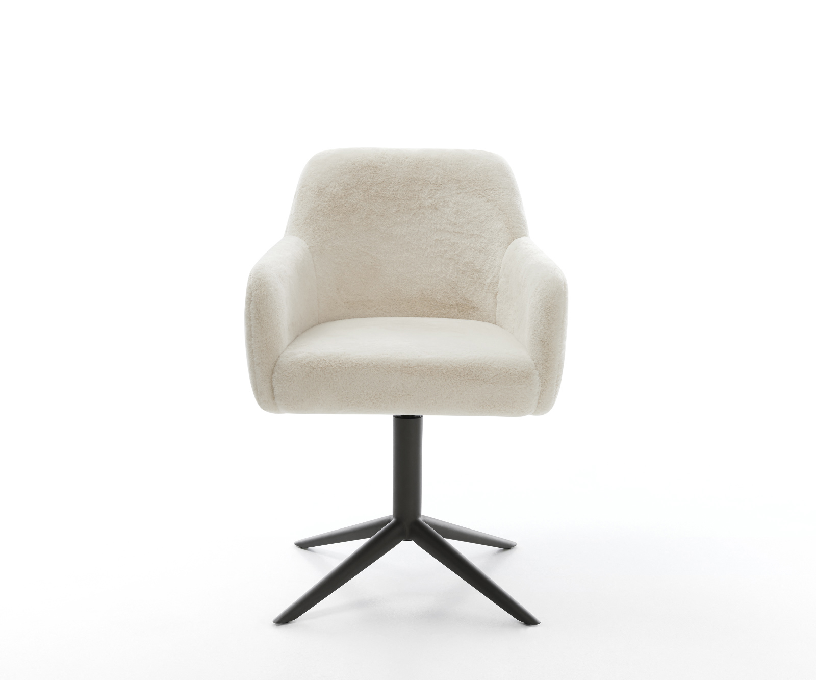 Jedálenská stolička Greg-Flex plyšový manšester krémovo biela krížová podstava čierna 360° otočný hojdacia funkcia vrecková pružina - Image 2