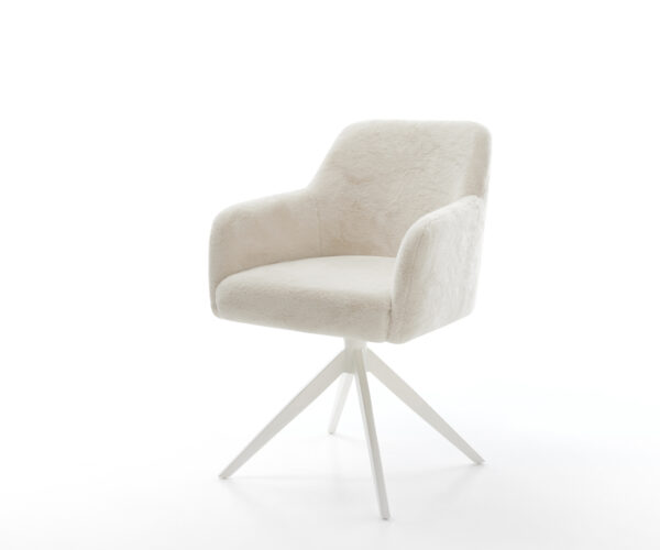 Jedálenská stolička Greg-Flex plyšový manšester krémovo biela krížová podstava široká biela otočný 360° hojdacia funkcia vrecková pružina