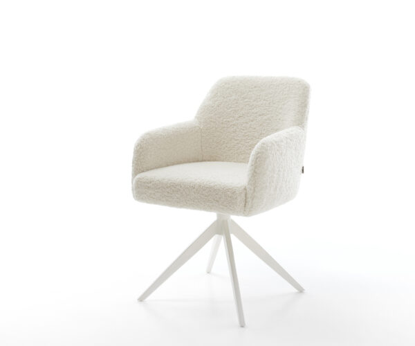 Jedálenská stolička Greg-Flex teddy látka béžová krížová podstava široká biela 360° otočná hojdacia funkcia vrecková pružina