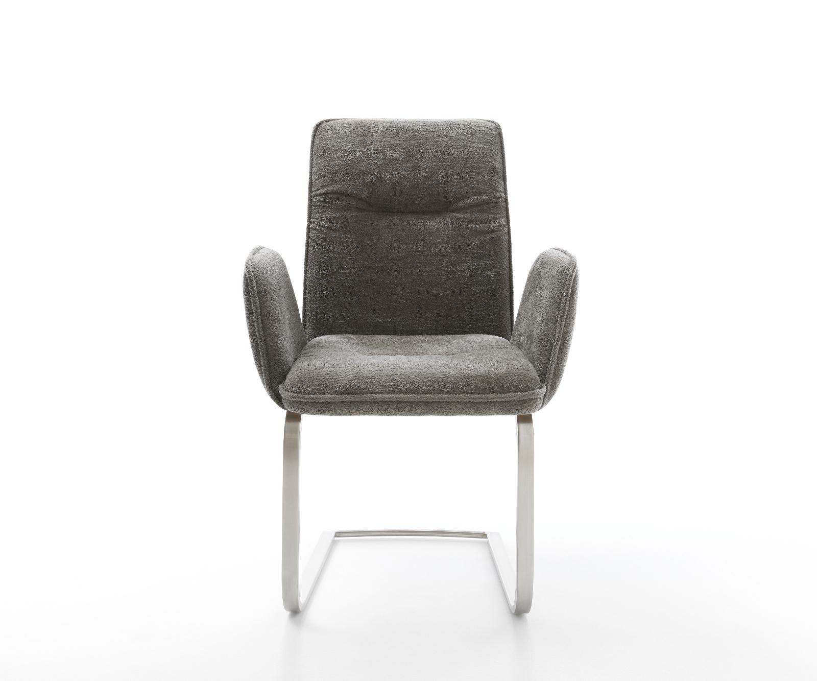 Konzolová jedálenská stolička Vinja-Flex bouclé mäkký tmavobéžová konzolová podstava plochá nerezová oceľ - Image 2