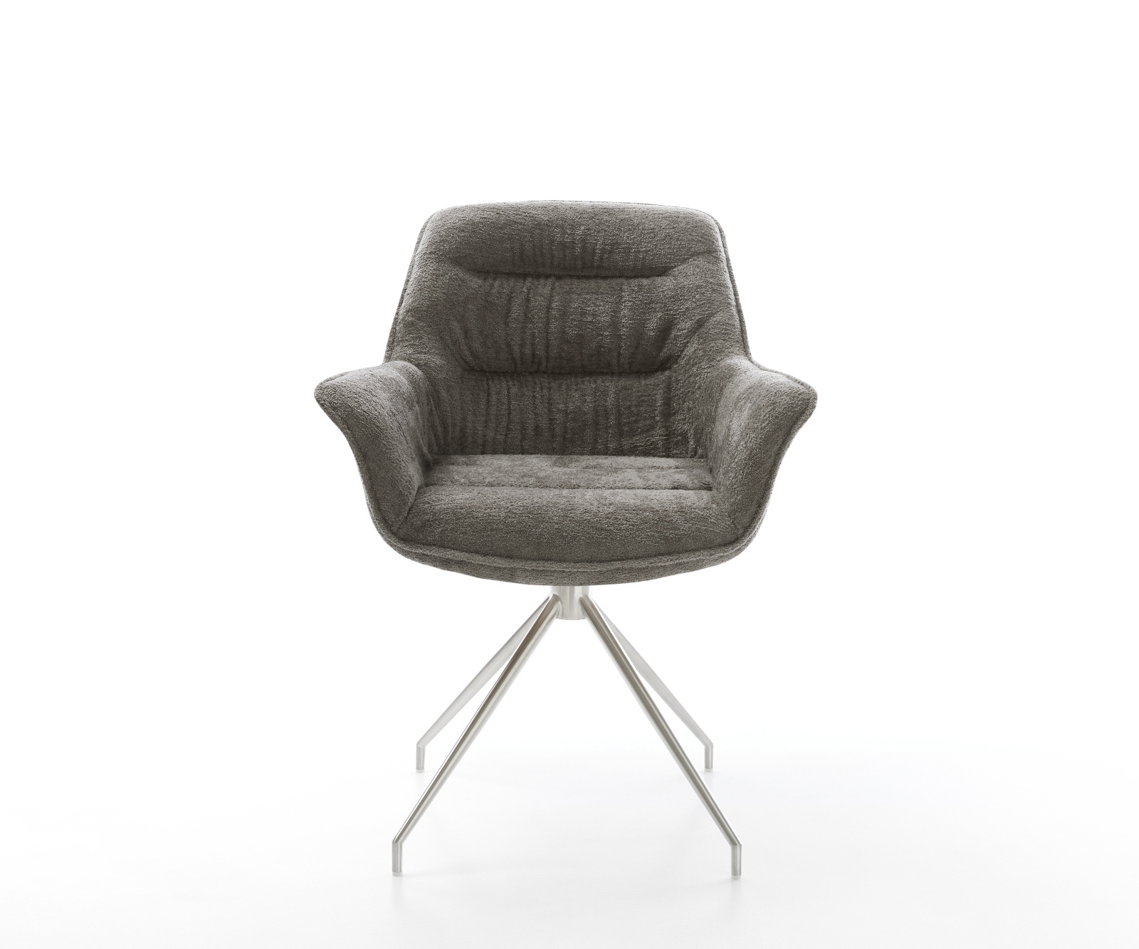 Jedálenská stolička Kaira-Flex bouclé mäkký tmavobéžová krížová podstava zúžená nerezová oceľ - Image 2