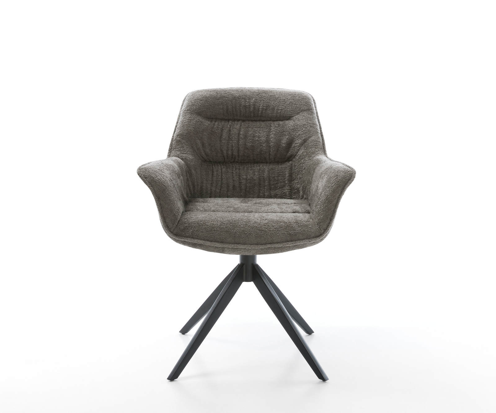 Jedálenská stolička Kaira-Flex bouclé mäkký tmavobéžová krížová podstava široká čierna 360° otočná hojdacia funkcia - Image 2