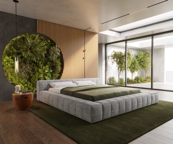 Čalúnená posteľ Espazio 180x200 cm texturovaná látka mäkký sivá