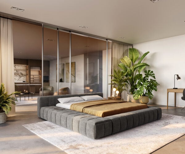 Čalúnená posteľ Espazio 180x200 cm bouclé mäkký tmavobéžová