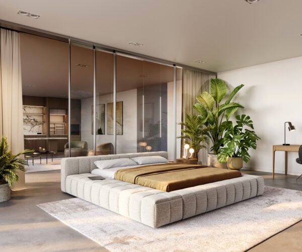 Čalúnená posteľ Espazio 180x200 cm tkanina mäkká béžová