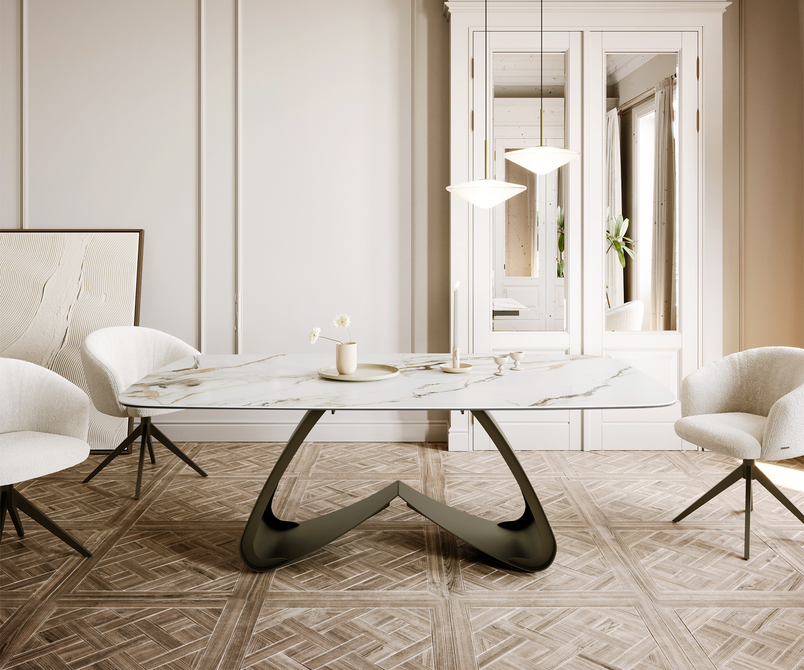 Podstava v tvare W kov efektová povrchová úprava titánová pre stolové dosky od 200 cm - Image 2