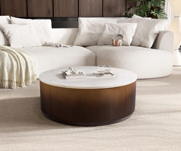 Konferenčný stolík Fiorano 90x90 cm mramor biela kov zlatý Fusion Finish