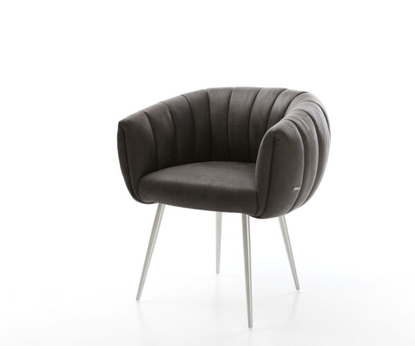 Jedálenská stolička Jada-Flex mikrovlákno antracitová vintage 4-nohá zúžená nerezová oceľ vrecková pružina