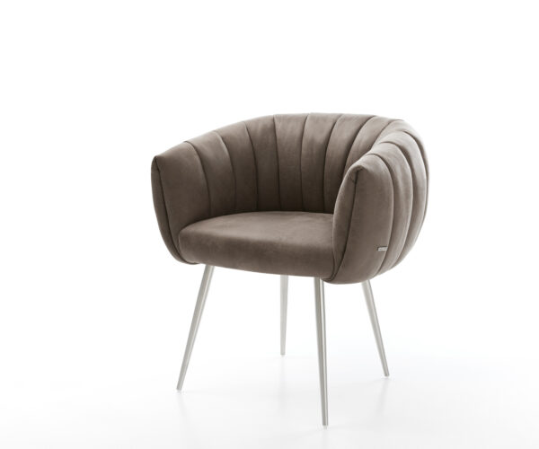 Jedálenská stolička Jada-Flex mikrovlákno taupe vintage 4-nohá zúžená nerezová oceľ vrecková pružina