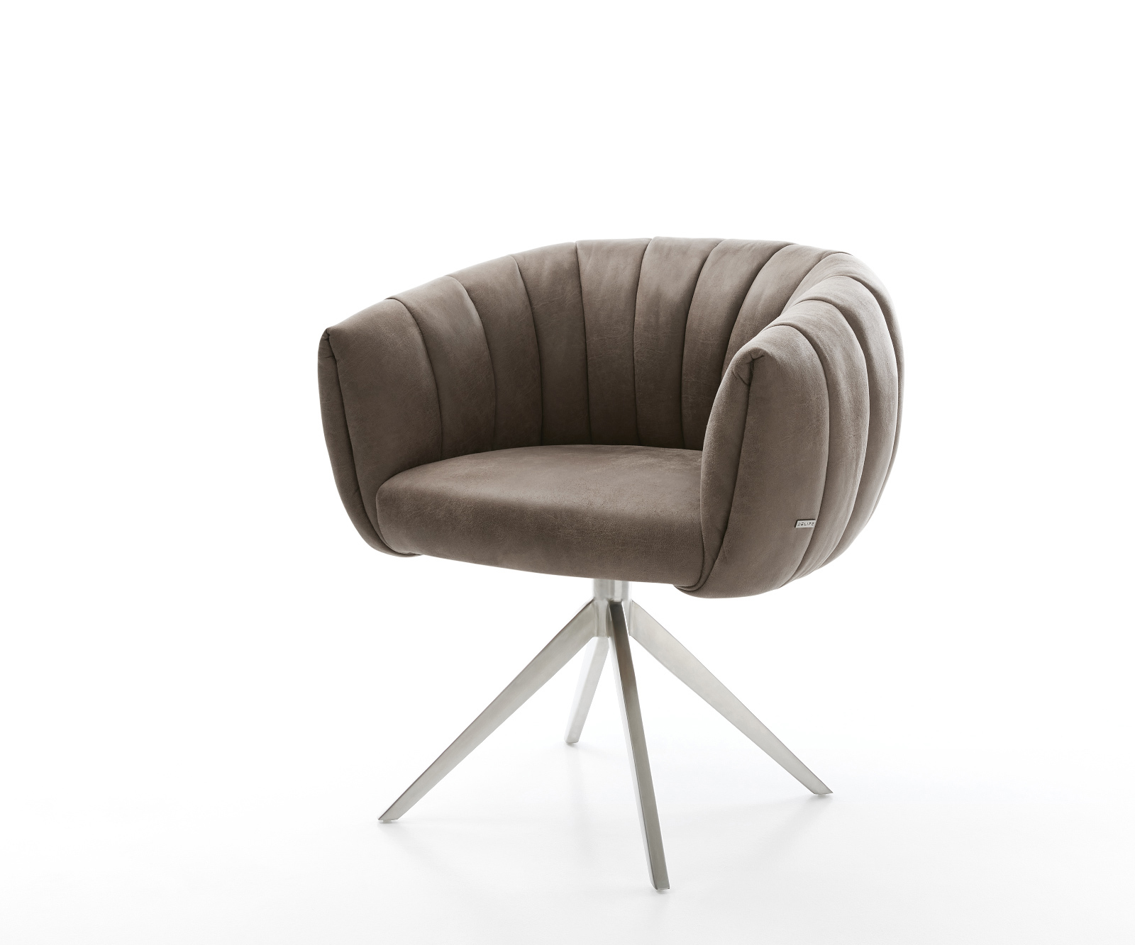 Jedálenská stolička Jada-Flex mikrovlákno taupe vintage krížová podstava široká nerezová oceľ otočný 360° hojdacia funkcia vrecková pružina