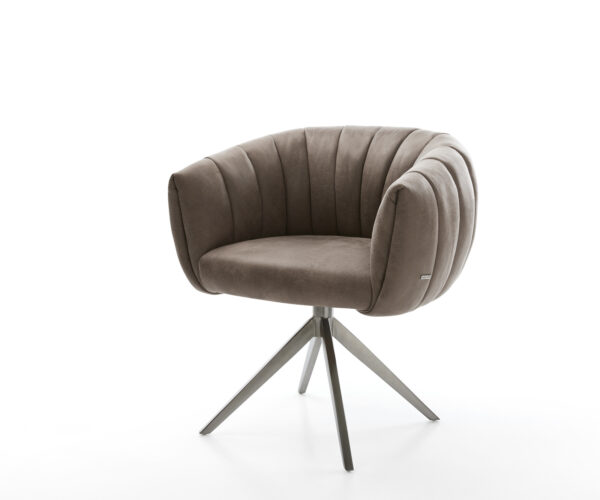 Jedálenská stolička Jada-Flex mikrovlákno taupe vintage krížová podstava široká grafitová 360° otočná hojdacia funkcia vrecková pružina