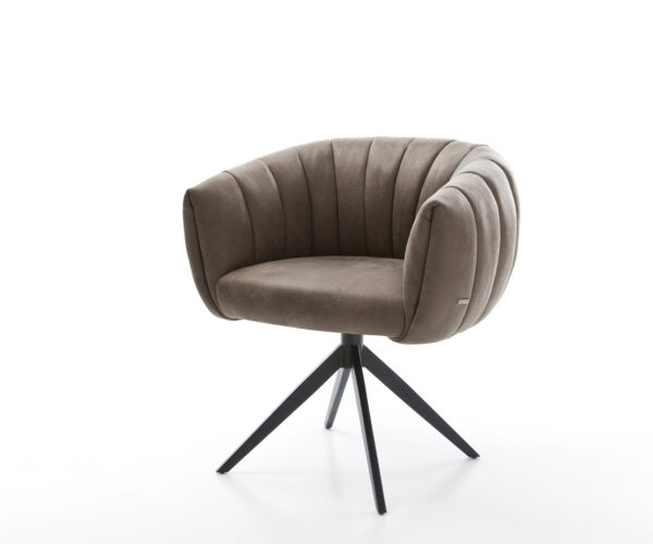 Jedálenská stolička Jada-Flex mikrovlákno taupe vintage krížová podstava široká čierna 360° otočná hojdacia funkcia vrecková pružina