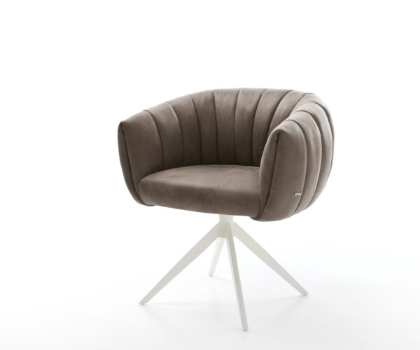 Jedálenská stolička Jada-Flex mikrovlákno taupe vintage krížová podstava široká biela 360° otočná hojdacia funkcia vrecková pružina