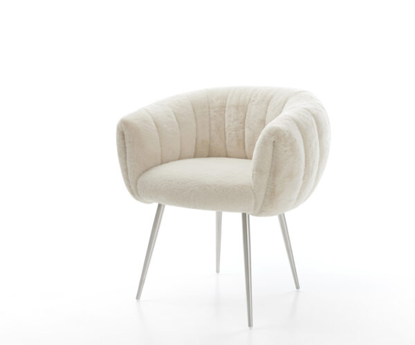 Jedálenská stolička Jada-Flex plyšový manšester krémovo biela 4-nohá zúžená nerezová oceľ vrecková pružina