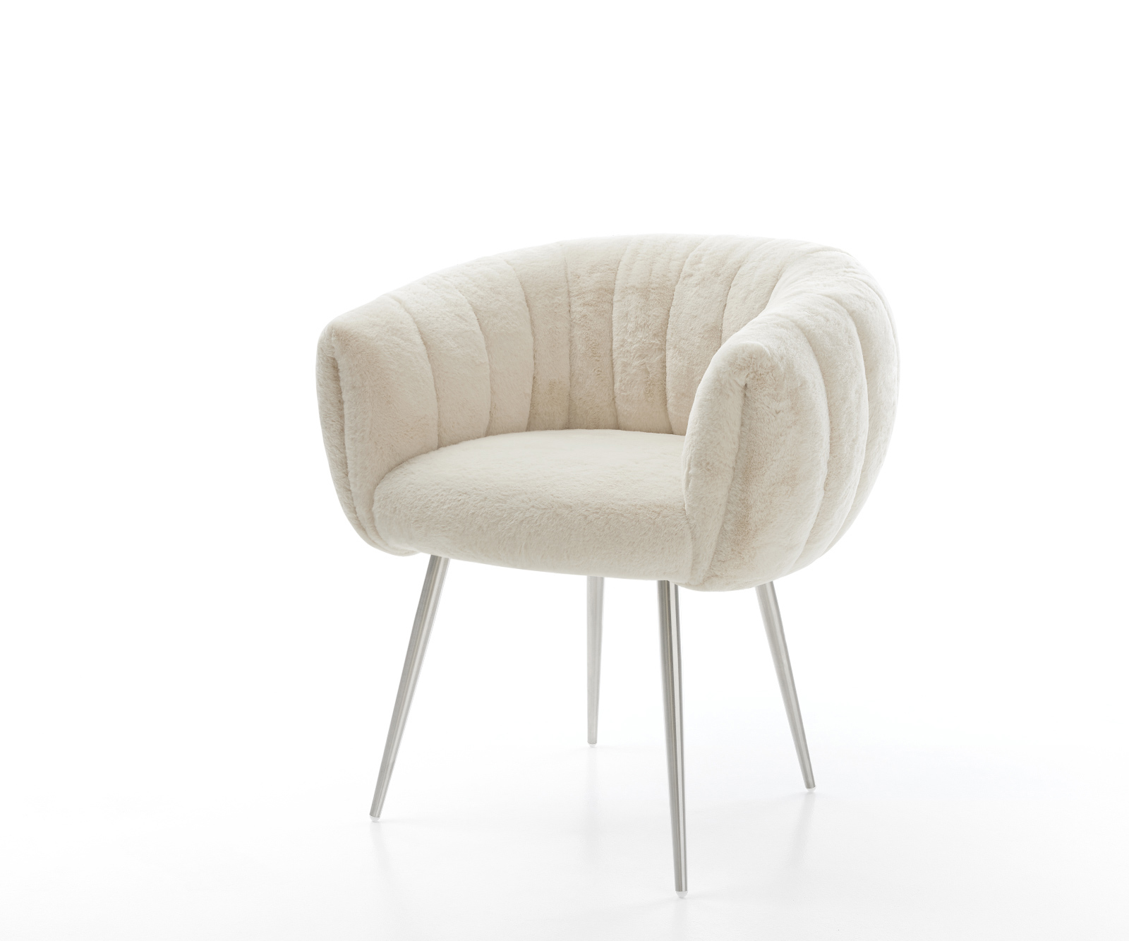 Jedálenská stolička Jada-Flex plyšový manšester krémovo biela 4-nohá zúžená nerezová oceľ vrecková pružina