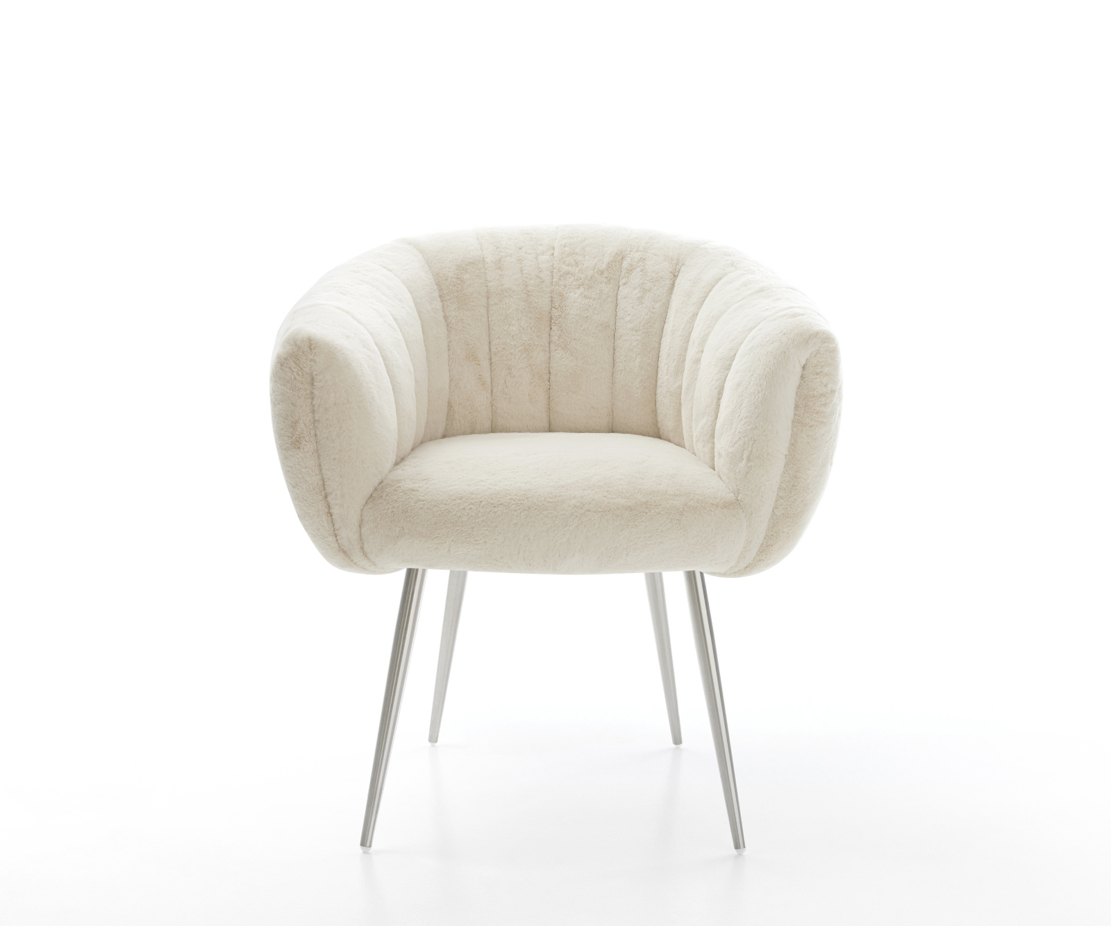 Jedálenská stolička Jada-Flex plyšový manšester krémovo biela 4-nohá zúžená nerezová oceľ vrecková pružina - Image 2