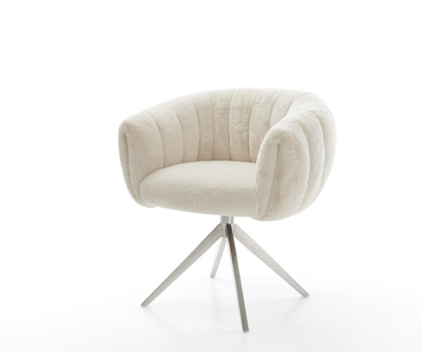 Jedálenská stolička Jada-Flex plyšový manšester krémovo biela krížová podstava široká nerezová oceľ otočný 360° hojdacia funkcia vrecková pružina