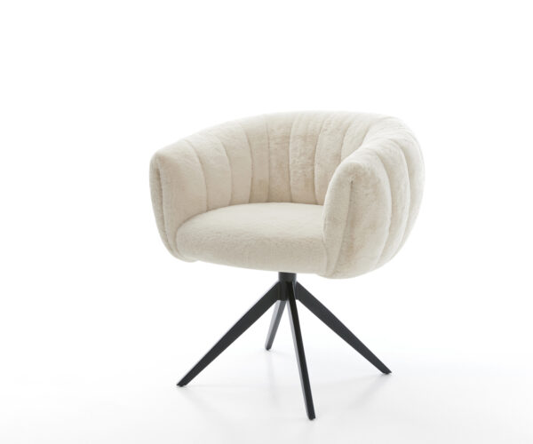 Jedálenská stolička Jada-Flex plyšový manšester krémovo biela krížová podstava široká čierna 360° otočná hojdacia funkcia vrecková pružina