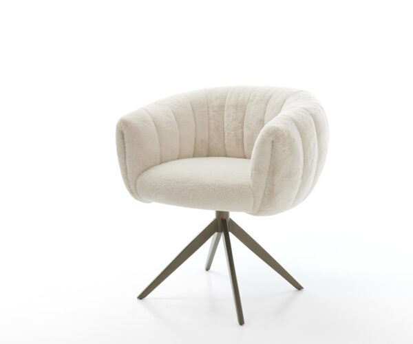 Jedálenská stolička Jada-Flex plyšový manšester krémovo biela krížová podstava široká titánová farba otočný o 360° s hojdacou funkciou vrecková pružina