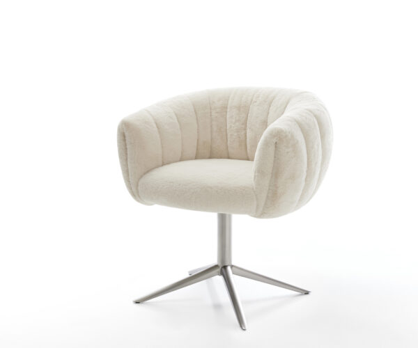 Jedálenská stolička Jada-Flex plyšový manšester krémovo biela krížová podstava nerezová oceľ 360° otočný hojdacia funkcia vrecková pružina