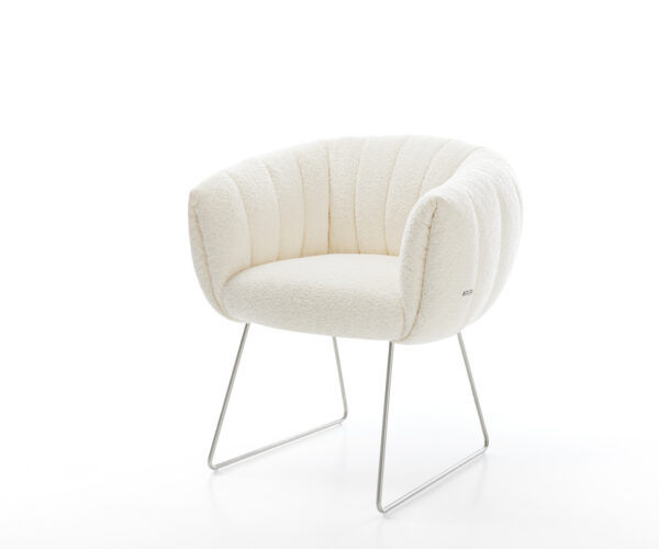 Jedálenská stolička Jada-Flex bouclé biela tenká podstava nerezová oceľ vrecková pružina