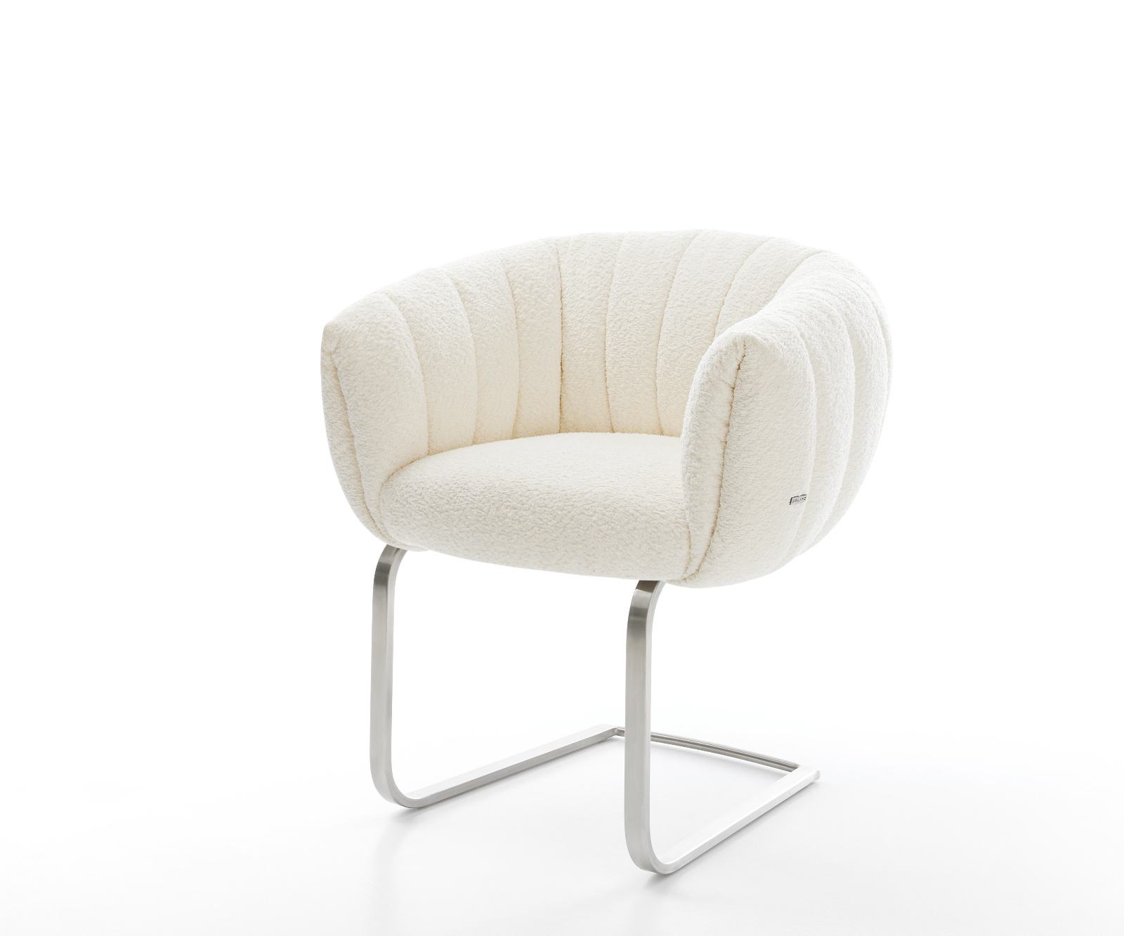 Konzolová jedálenská stolička Jada-Flex bouclé biela konzolová jedálenská stolička plochá nerezová oceľ vrecková pružina