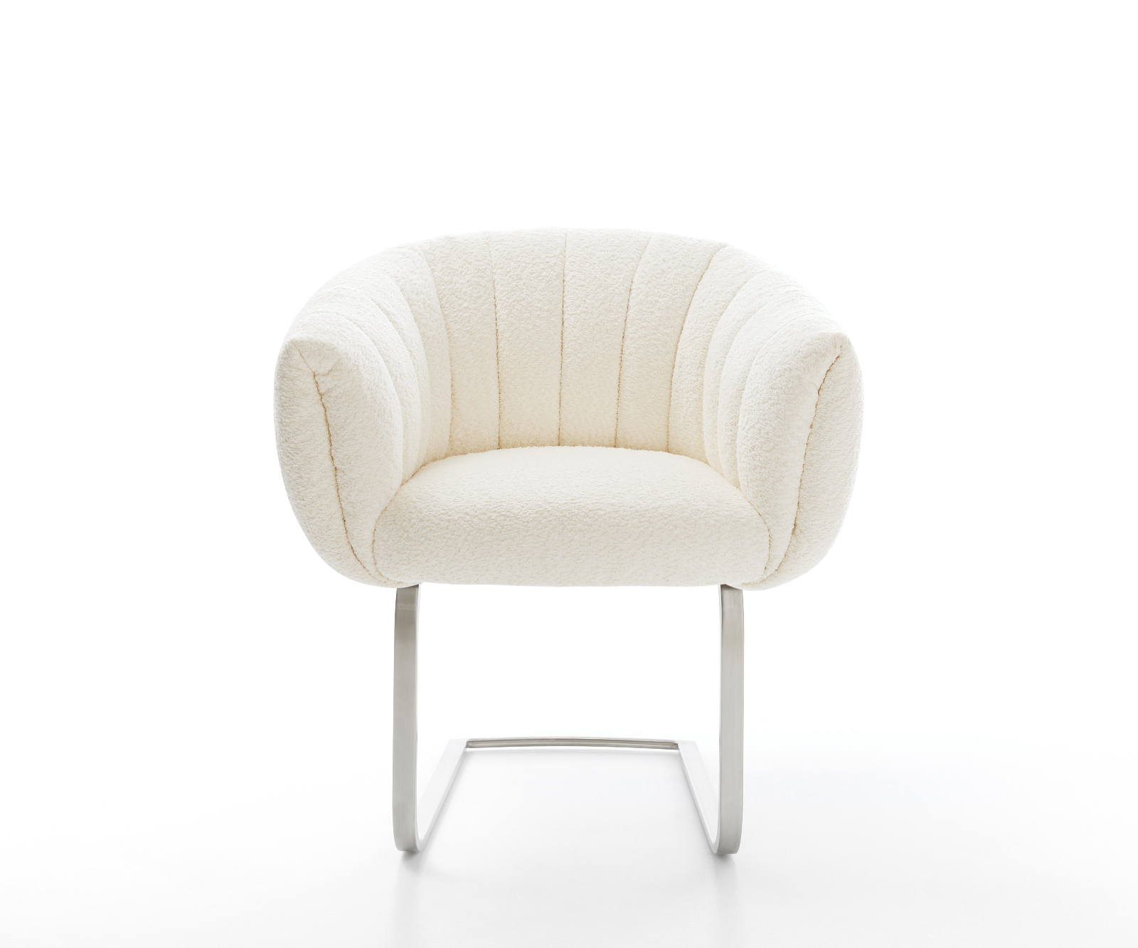 Konzolová jedálenská stolička Jada-Flex bouclé biela konzolová jedálenská stolička plochá nerezová oceľ vrecková pružina - Image 2