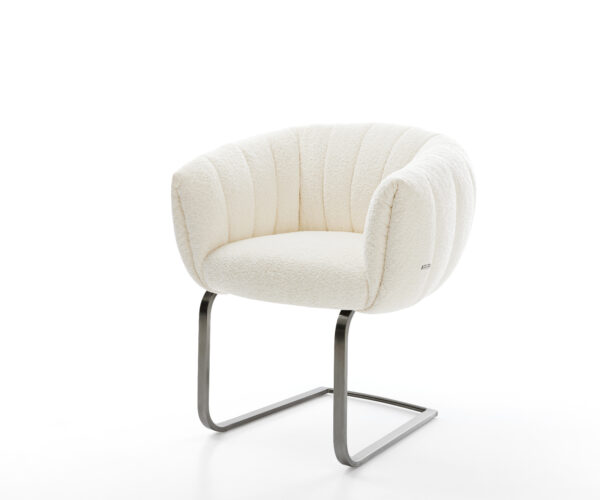 Konzolová jedálenská stolička Jada-Flex bouclé biela konzolová jedálenská stolička plochá grafitová vrecková pružina