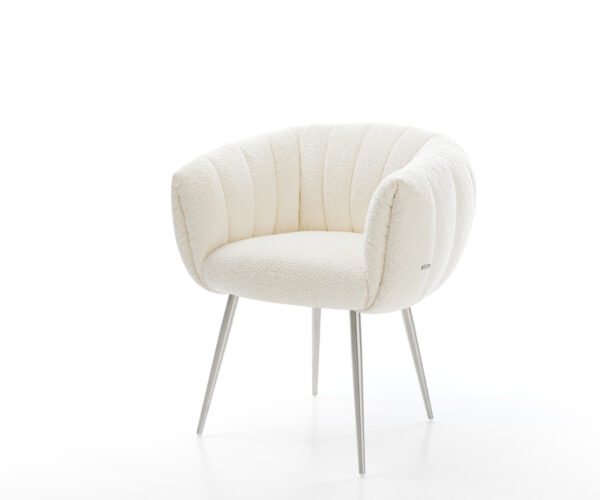 Jedálenská stolička Jada-Flex bouclé biela 4-nohá zúžená nerezová oceľ vrecková pružina