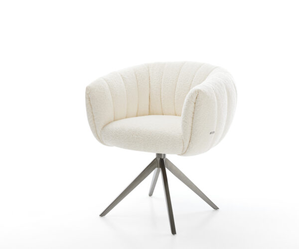 Jedálenská stolička Jada-Flex bouclé biela krížová podstava široká grafitová 360° otočná hojdacia funkcia vrecková pružina