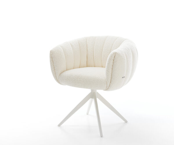 Jedálenská stolička Jada-Flex bouclé biela krížová podstava široká biela 360° otočná hojdacia funkcia vrecková pružina
