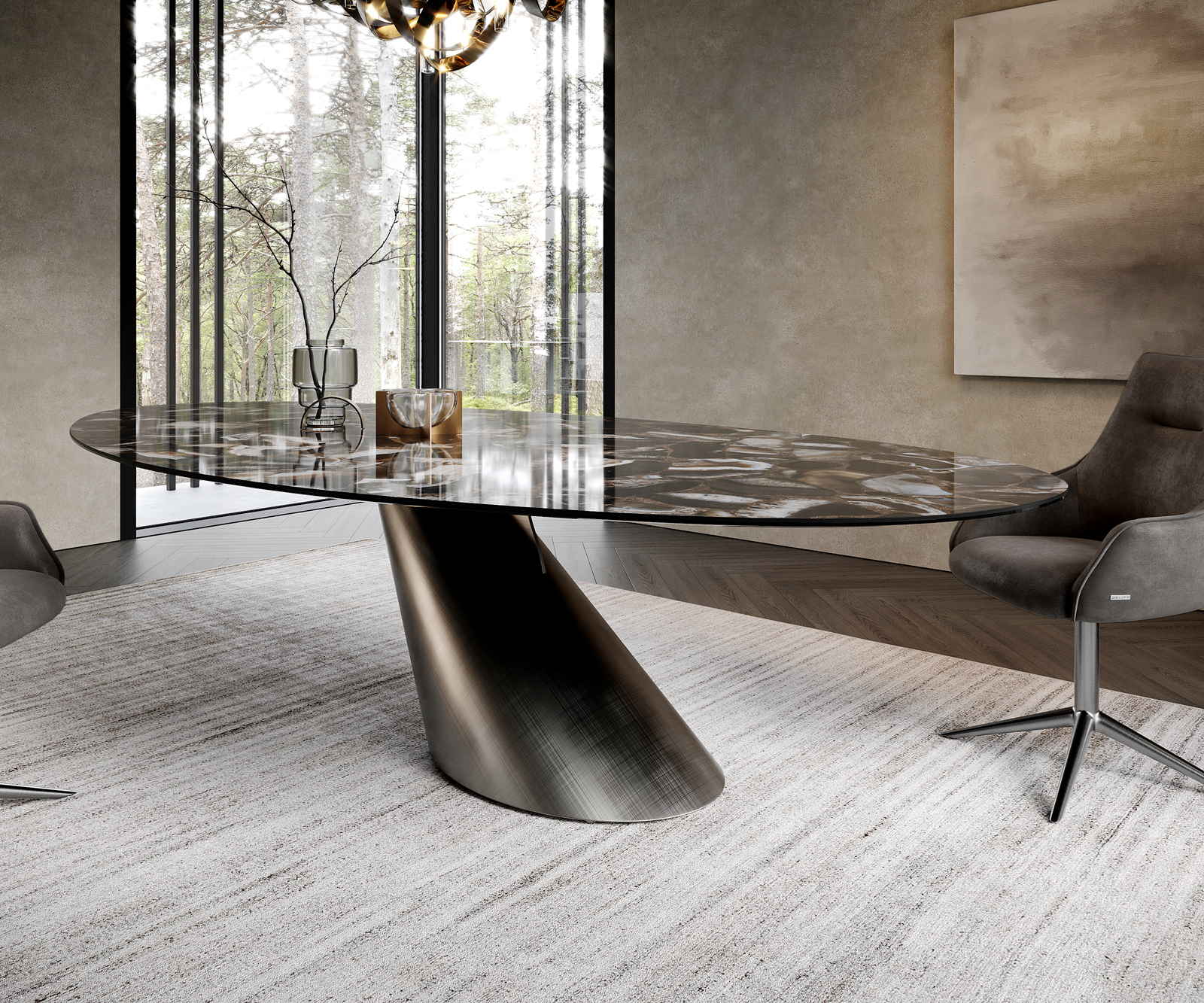 Jedálenský stôl Edge oválny 280x130 keramika Iris FMG Agatablack Cono metalická strieborná - Image 6