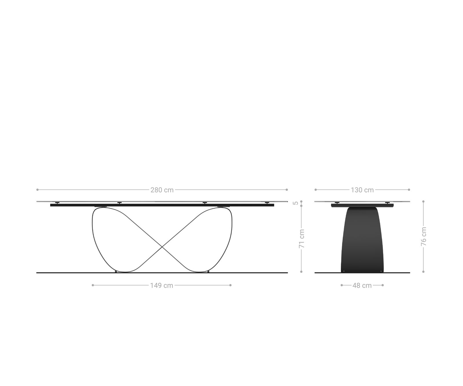 Jedálenský stôl Edge oválny 280x130 cm keramika Iris FMG Agatablack Infinity kov efektfinish titánová - Image 8