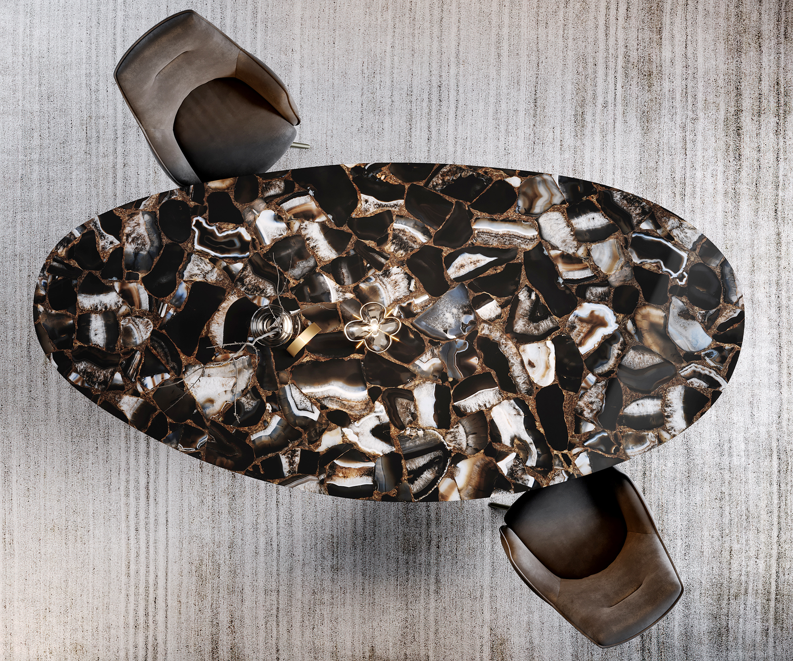 Jedálenský stôl Edge oválny 280x130 cm keramika Iris FMG Agatablack Infinity kov efektfinish titánová - Image 4