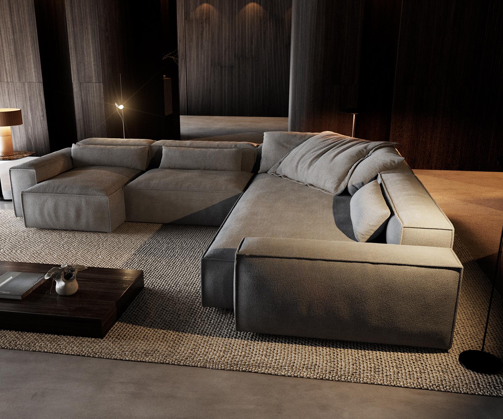 Pohovka v tvare U Freestyle 360x290 cm texturovaná látka mäkký sivá lemovanie - Image 9