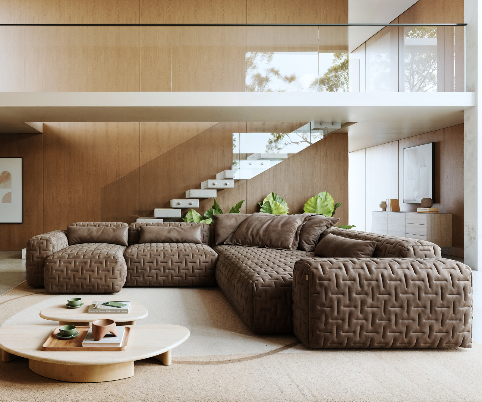 Pohovka v tvare "U" Freestyle 360x290 cm mikrovlákno taupe vintage prešívaná - Image 2