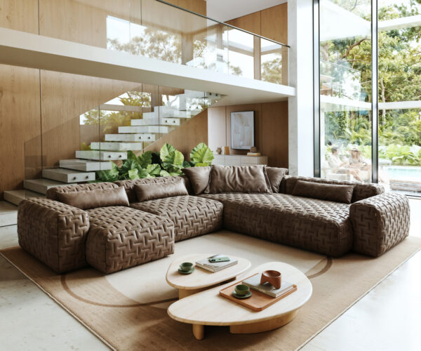 Pohovka v tvare "U" Freestyle 360x290 cm mikrovlákno taupe vintage prešívaná