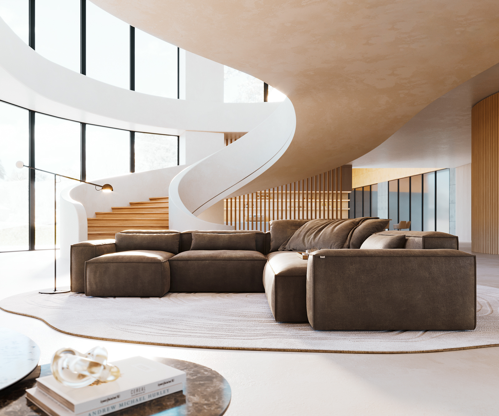 Pohovka v tvare "U" Freestyle 360x290 cm mikrovlákno taupe vintage lemovanie - Image 2