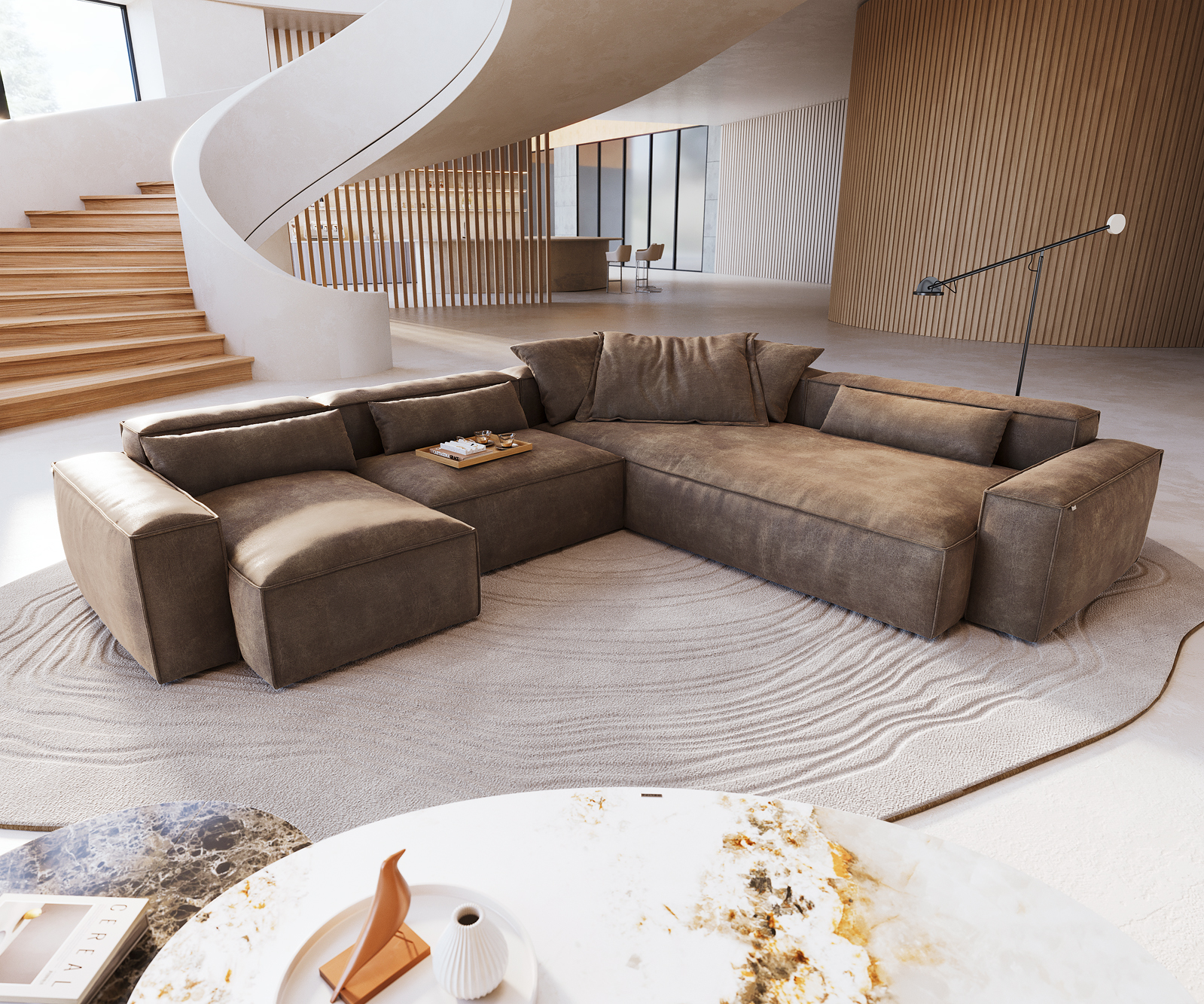 Pohovka v tvare "U" Freestyle 360x290 cm mikrovlákno taupe vintage lemovanie