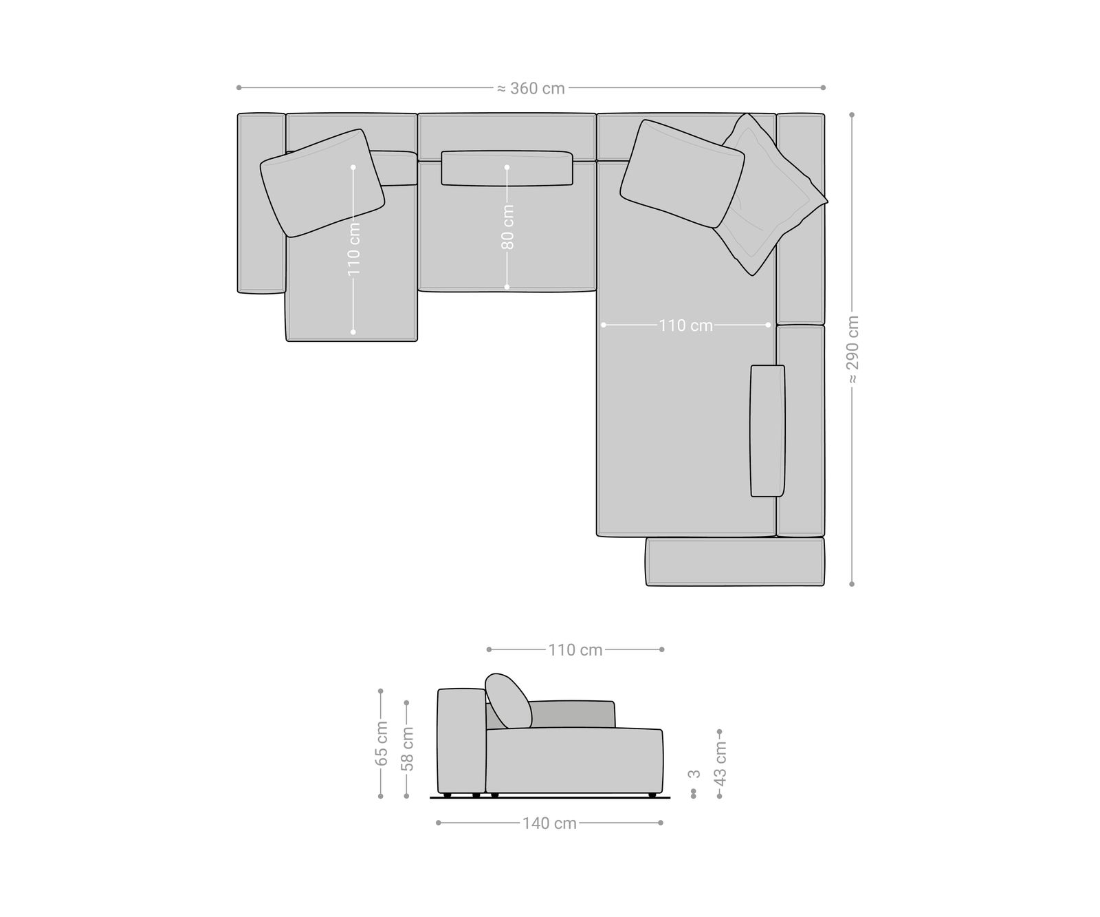 Pohovka v tvare "U" Freestyle 360x290 cm mikrovlákno taupe vintage lemovanie - Image 7