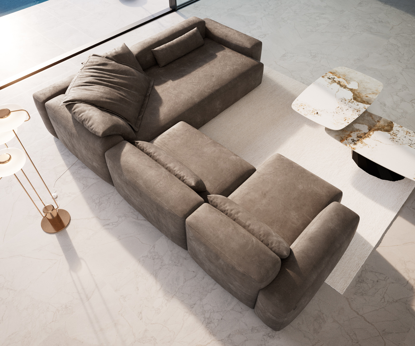 Pohovka v tvare "U" Freestyle 360x290 cm mikrovlákno taupe vintage prešívanie - Image 4