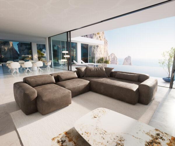 Pohovka v tvare "U" Freestyle 360x290 cm mikrovlákno taupe vintage prešívanie