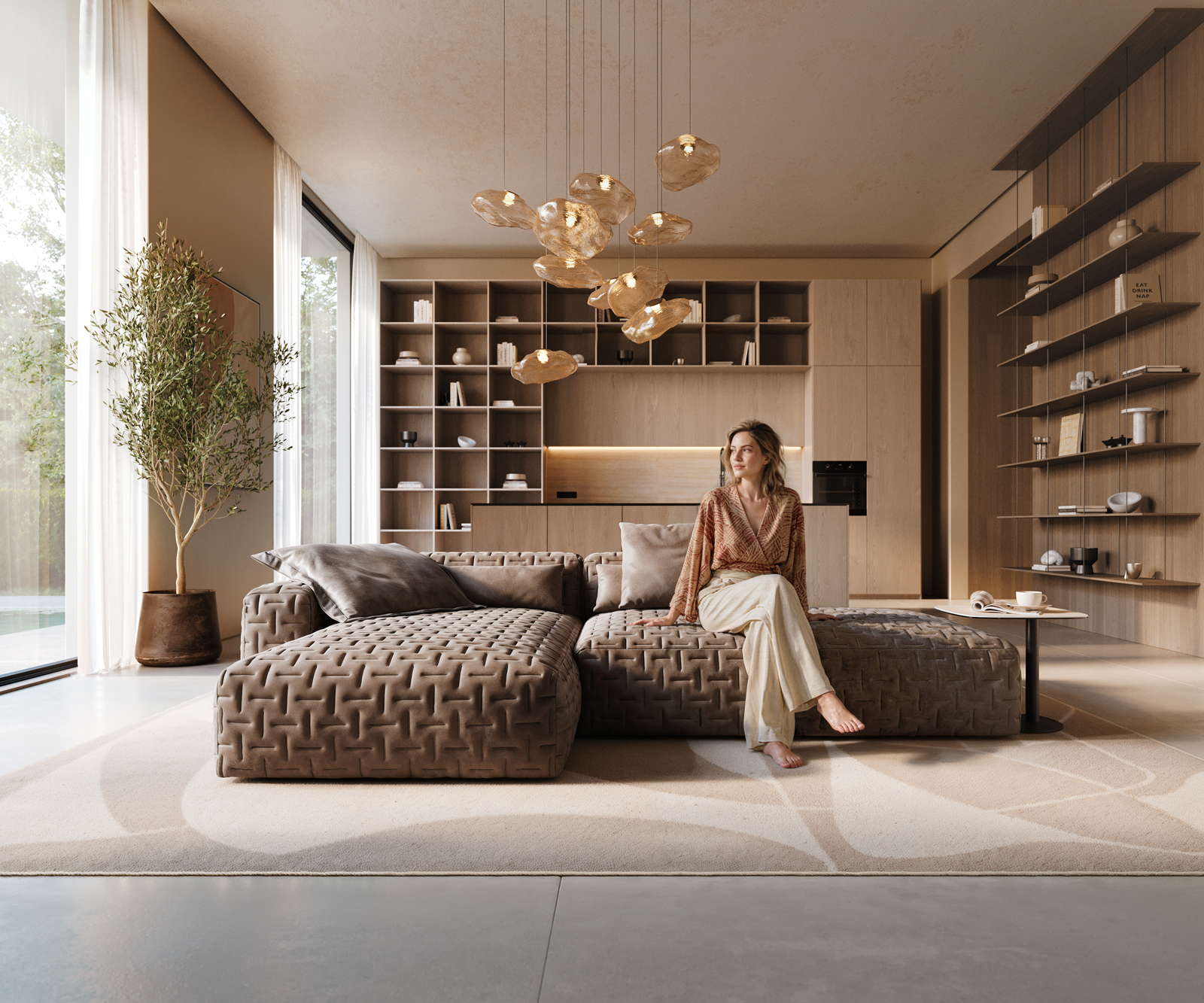 Rohová pohovka Freestyle 310x200 cm mikrovlákno taupe vintage prešívaná - Image 2