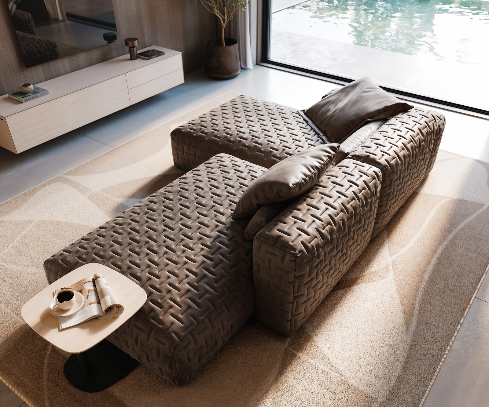 Rohová pohovka Freestyle 310x200 cm mikrovlákno taupe vintage prešívaná - Image 4