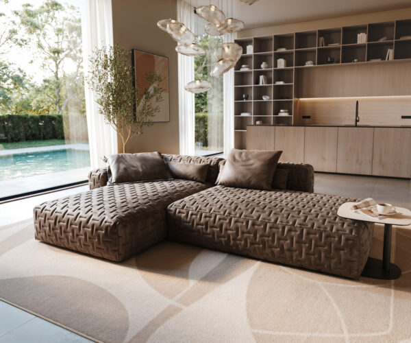 Rohová pohovka Freestyle 310x200 cm mikrovlákno taupe vintage prešívaná