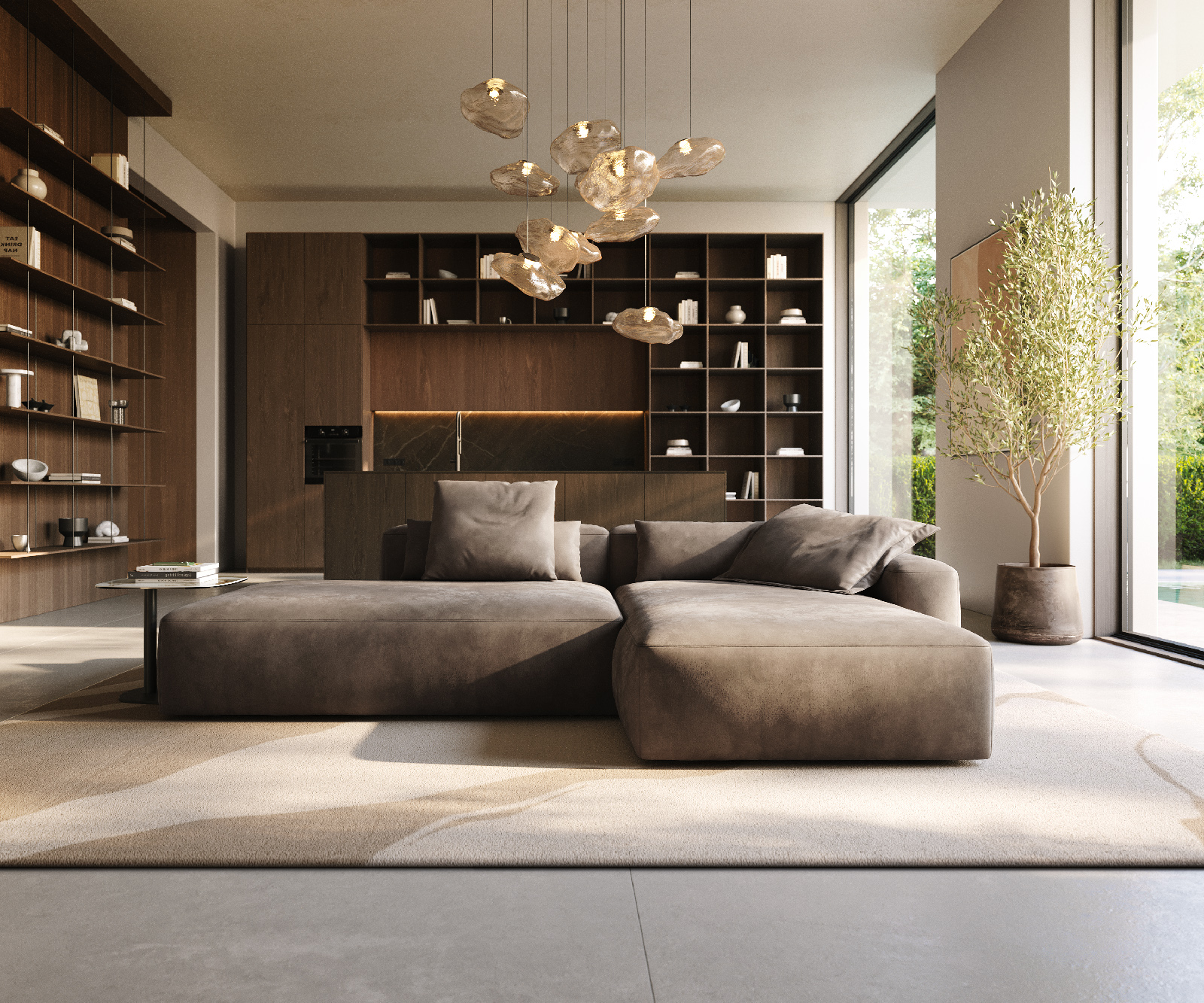 Rohová pohovka Freestyle 310x200 cm mikrovlákno taupe vintage s prešívaním Kappnaht - Image 2